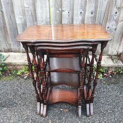ANTIQUE NEST OF 3 WALNUT TABLES