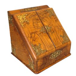 VICTORIAN BRASS MOUNTED WALNUT STATIONERY CABINET