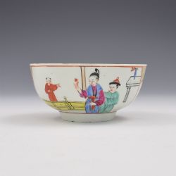 FIRST PERIOD DR WALL WORCESTER PORCELAIN GENTLEMEN'S MANDARIN SLOP BOWL CHINESE FIGURES C1770