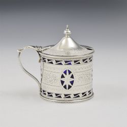 PRETTY VICTORIAN PIERCED SILVER DRUM MUSTARD POT NATHAN HAYES 1894