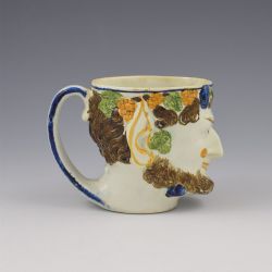 FABULOUS STAFFORDSHIRE PRATTWARE PEARLWARE BACCHUS SATYR MUG C1800