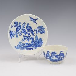 DR WALL FIRST PERIOD WORCESTER PORCELAIN BIRDS IN BRANCHES TEA BOWL SAUCER