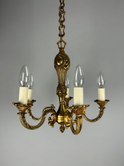 FRENCH GILT BRASS 5 LIGHT CHANDELIER CEILING LIGHT