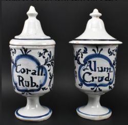 PAIR OF DELFT APOTHECARY LIDDED JARS
