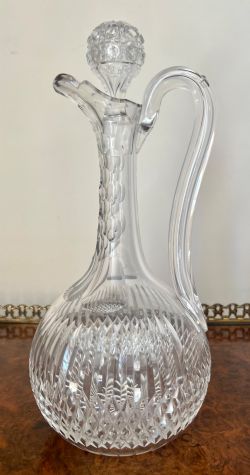 GOOD QUALITY EDWARDIAN CUT GLASS CLARET JUG DECANTER
