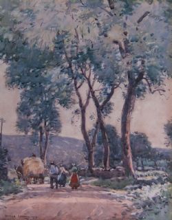 GEORGE GRAHAM THE END OF HARVEST WATERCOLOUR