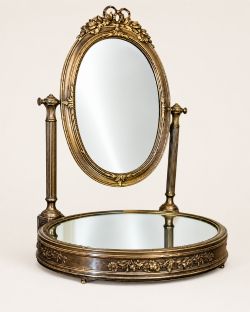 A SMALL FRENCH BRASS VANITY DRESSING MIRROR C 1880