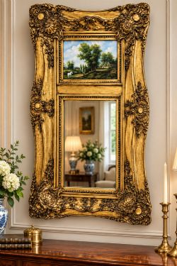 A GILT FRAMED WALL MIRROR