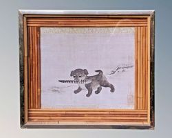ANTIQUE PRINT AFTER AM LI PUPPY WITH FEATHER