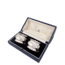 PAIR OF ANTIQUE VICTORIAN STERLING SILVER NAPKIN RINGS IN CASE 1894