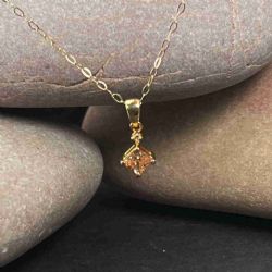 9CT GOLD COGNAC TOPAZ DIAMOND PENDANT NECKLACE