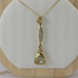 9CT GOLD DIAMOND TRILLION CUT CITRINE PENDANT NECKLACE