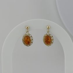 9CT GOLD AMBER DROP STUD EARRINGS