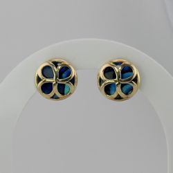 9CT GOLD PAUA SHELL GOLD CROSSED STUD EARRINGS