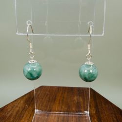 STERLING SILVER JADE BEAD HOOK DANGLY EARRINGS