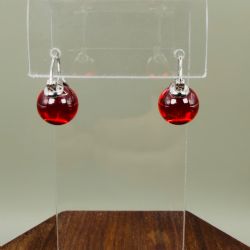 STERLING SILVER SYNTHETIC RUBY BEAD HINGE BACK EARRINGS