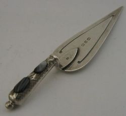 ANTIQUE ENGLISH STERLING SILVER AGATE TROWEL BOOKMARK PAGE MARKER 1896