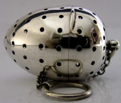 VICTORIAN STERLING SILVER TEA INFUSER BALL EGG STRAINER 1894 UNUSUAL ANTIQUE