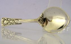 ENGLISH STERLING SILVER HOOKED BACK HONEY SPOON 1955 CELTIC 34G