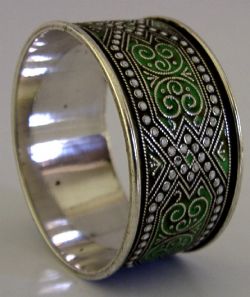 NORWEGIAN STERLING SILVER ENAMEL NAPKIN RING C1900 ANTIQUE 32G NORWAY MH