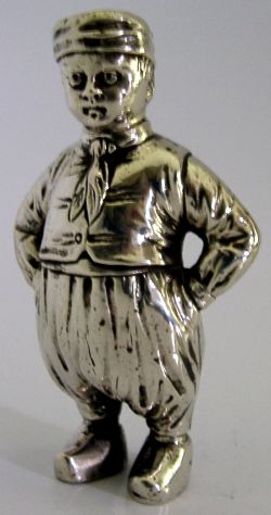 LARGE 63G 800 SOLID SILVER BOY PEPPER POT C1900 ANTIQUE NOVELTY CRUET