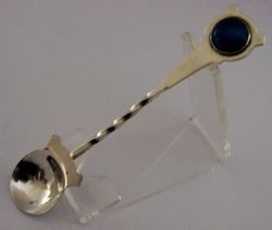STERLING SILVER PLANISHED ARTS CRAFTS ENAMEL CADDY SPOON 1940