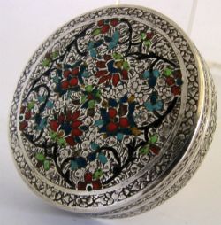 EASTERN SOLID SILVER ENAMEL BOX C1940 VERY PRETTY 48G