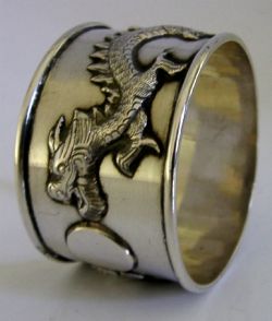 CHINESE EXPORT SILVER NAPKIN RING DRAGON PC90 C1900 ANTIQUE