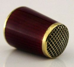 SUPERB DAVID ANDERSEN STERLING SILVER ENAMEL RED SEWING THIMBLE C1940 NORWAY