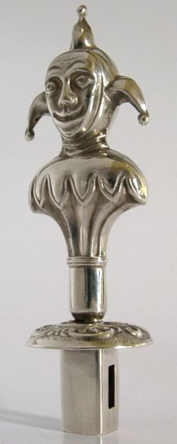 RARE ANTIQUE NOVELTY STERLING SILVER JESTER WAX SEALING WAX HOLDER 1908