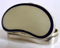 STUNNING RARE STERLING SILVER ENAMEL KIDNEY SHAPED BOX 1911 ANTIQUE