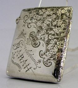ENGLISH SARAH SALLY ENGRAVED ANTIQUE STERLING SILVER VESTA CASE 1897