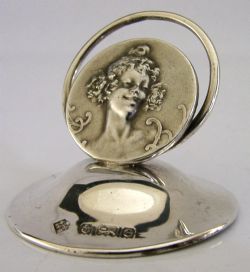 ART NOUVEAU ANTIQUE MAIDEN STERLING SILVER MENU HOLDER 1905