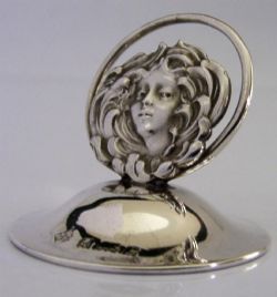 ART NOUVEAU ANTIQUE MAIDEN STERLING SILVER MENU HOLDER 1905
