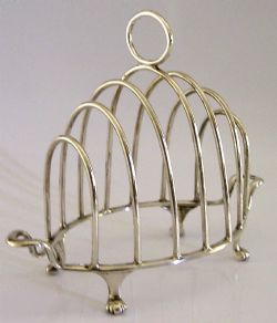 HEAVY 130G ENGLISH STERLING SILVER SIX SLICE TOAST RACK 1925 ANTIQUE