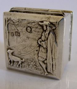 ANTIQUE DUTCH STERLING SILVER BOX 1894 DOG WALKING MINT