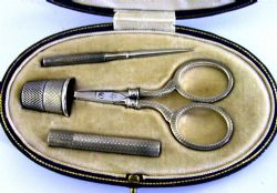 ASPREY CASED STERLING SILVER SEWING KIT ETUI C1910 NEEDLEWORK ANTIQUE