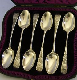 ANTIQUE 1888 STERLING SILVER SPOONS CASED VICTORIAN ANTIQUE