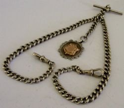 ENGLISH 50G SOLID STERLING SILVER WATCH CHAIN FOB 1910 ANTIQUE