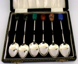 SUPERB AGATE SET OF SIX STERLING SILVER SPOONS 1966 MID CENTURY MODERN 71G