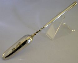 A SUPERB SOLID STERLING SILVER MARROW SCOOP IT IS HALLMARKED FOR LONDON 1763 WITH THE MAKERS MARKS BEING DIFFICULT TO READ IT HAS BEEN SUPERBLY MADE BEING ENGRAVED WITH A CREST USED BY THE MILLS FAMILY ABOVE THIS IS A BARONS CORONET SO IT ONCE BELONGED TO A BARON IT IS IN SUPERB CONDITION BEING FREE FROM DINGS SPLITS DISTORTIONS AND REPAIRS IT MEASURES APPROX 85 INCHES 21CM LONG AND WEIGHS 56 GRAMS A NICE QUALITY EXAMPLE