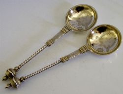 PAIR OF HEAVY 110G NORWEGIAN ANTIQUE SILVER 830S SERVING SPOONS C1900 MARIUS HAMMER