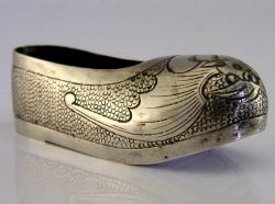 CHINESE EXPORT SILVER PIN CUSHION MINIATURE BAT SHOE SLIPPER C1900 ANTIQUE