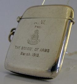 RARE SAS STERLING SILVER VESTA MATCH CASE 1912 ARTIST RIFLES MILITARY ANTIQUE