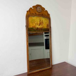 QUEEN ANNE REVIVAL YEW WOOD MIRROR WITH MARITIME SCENE