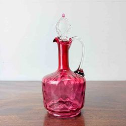 ANTIQUE CRANBERRY GLASS DECANTER ETCHED MALTESE CROSS TO STOPPER