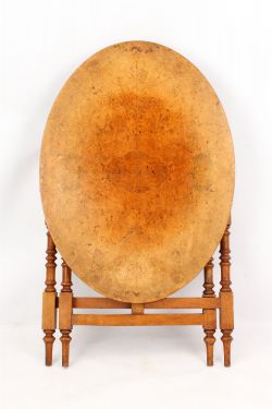 VICTORIAN BURR WALNUT OVAL FOLDING CAMPAIGN TABLE