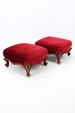 SMALL PAIR VICTORIAN WALNUT FOOTSTOOLS
