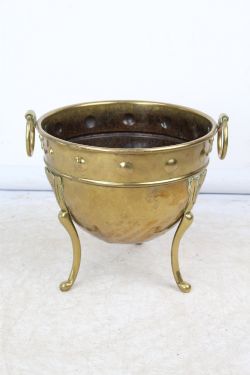 VICTORIAN ARTS CRAFTS BRASS LOG BIN BY HENRY LOVERIDGE
