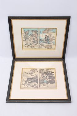 PAIR ANTIQUE HOKUSAI JAPANESE WOODBLOCK PRINTS